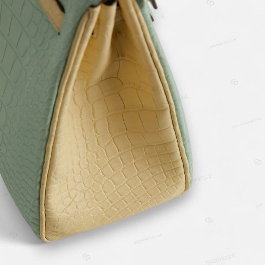 Hermes Kelly 25 6U Vert deau Yi Vanille PHW HandBag Alligator - Image 6