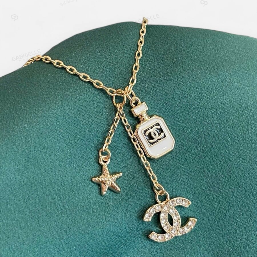 Chanel 25C Perfume Bottle Star Necklace Gold Plated - Image 5