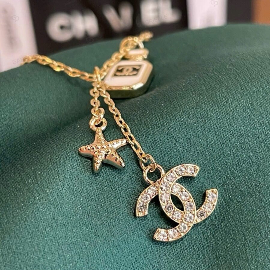 Chanel 25C Perfume Bottle Star Necklace Gold Plated - Image 3