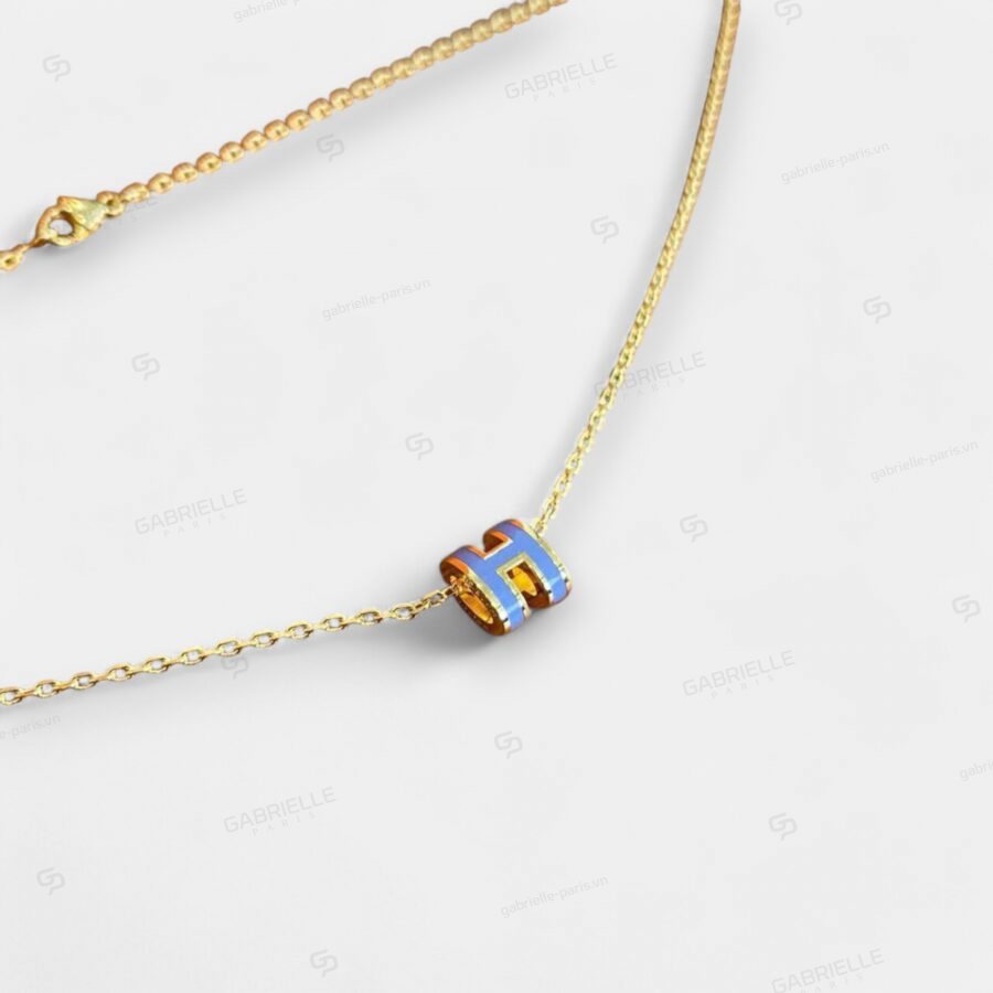 Hermès Pop H Mini Gold-Plated Necklace Blue - Image 3